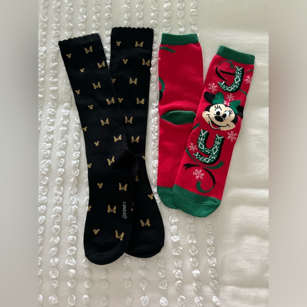 Disney Christmas & Long Black Socks With Gold Detail Never Worn Tags Removed